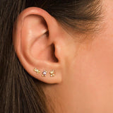 925 Sterling Silver Zircon Stud Earrings Rainbow Crystal Piercing Ear Studs