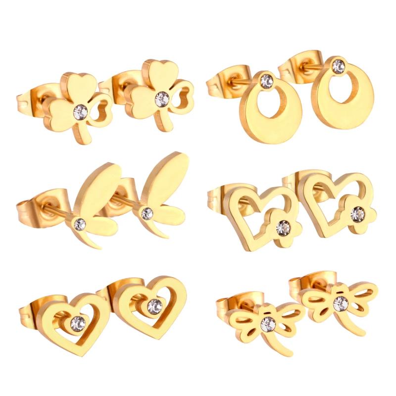 6pairs Stainless Steel Silver Stud Earrings Set Crystal Jewelry