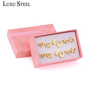6pairs Stainless Steel Silver Stud Earrings Set Crystal Jewelry