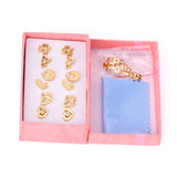 6pairs Stainless Steel Silver Stud Earrings Set Crystal Jewelry