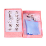 6pairs Stainless Steel Silver Stud Earrings Set Crystal Jewelry