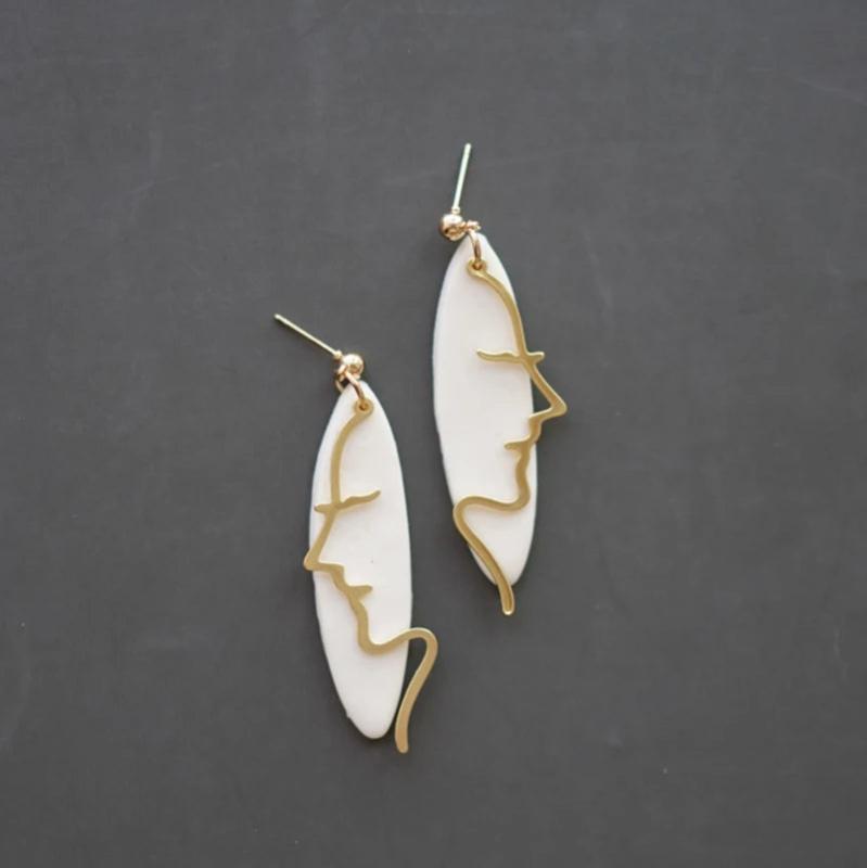 Brass Molded Abstract Colors Polymer Clay Earrings Dangle Set