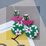 Daisy Flower Vintage Pattern Pendant Polymer Clay Earrings Set