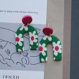 Daisy Flower Vintage Pattern Pendant Polymer Clay Earrings Set
