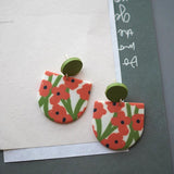 Daisy Flower Vintage Pattern Pendant Polymer Clay Earrings Set