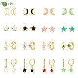 925 Silver Colorful Enamel Star Earrings 10mm Hoops