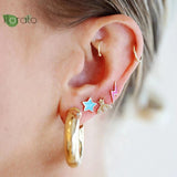 925 Silver Colorful Enamel Star Earrings 10mm Hoops