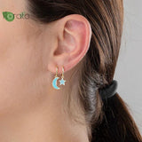 925 Silver Colorful Enamel Star Earrings 10mm Hoops
