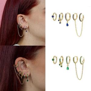 Vintage Cartilage Ear Cuff Zircon Hoop Earrings with Long Chain