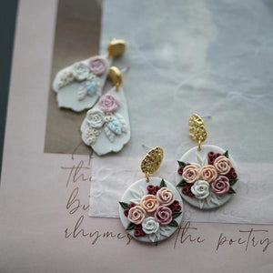 Delicate Floral Pattern Vintage Polymer Clay Earrings Set for Party Daily