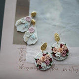 Delicate Floral Pattern Vintage Polymer Clay Earrings Set for Party Daily