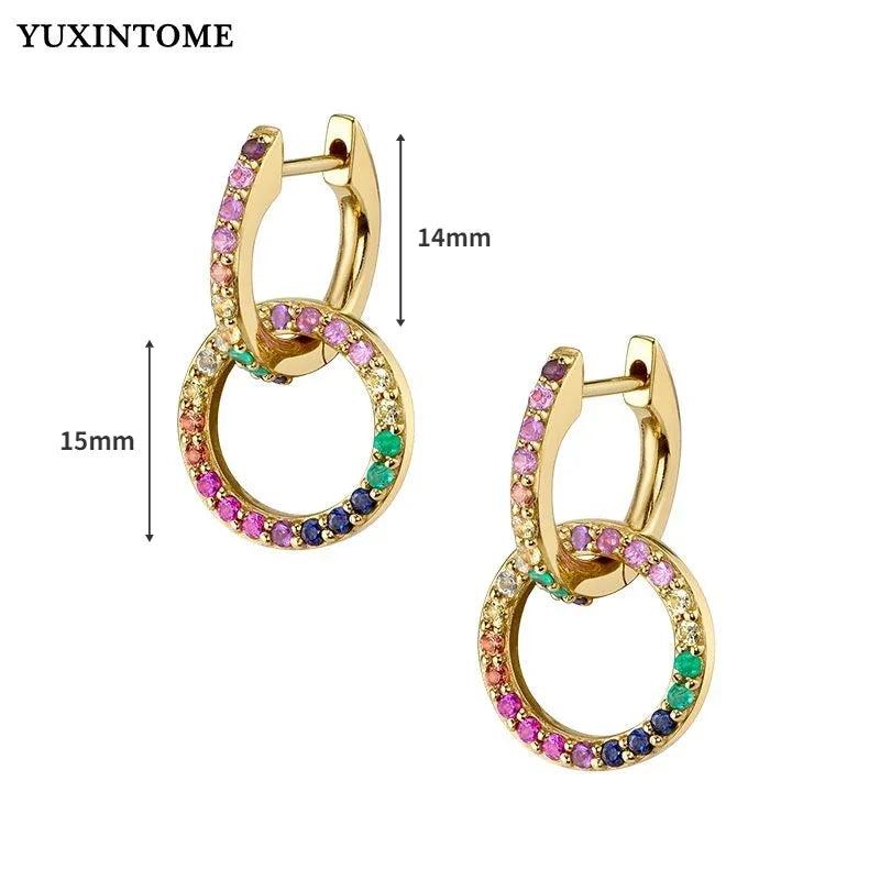 Crystal Colored Zircon Big C Hoop Stud Earrings 925 Sterling Silver Ear Needle