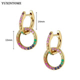 Crystal Colored Zircon Big C Hoop Stud Earrings 925 Sterling Silver Ear Needle