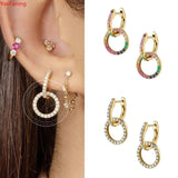 Crystal Colored Zircon Big C Hoop Stud Earrings 925 Sterling Silver Ear Needle