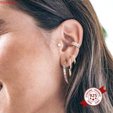 Crystal Colored Zircon Big C Hoop Stud Earrings 925 Sterling Silver Ear Needle