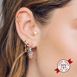 Crystal Colored Zircon Big C Hoop Stud Earrings 925 Sterling Silver Ear Needle