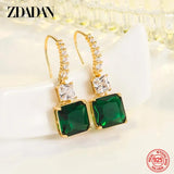 925 Silver 18K Square Emerald Drop Earrings For Women