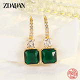 925 Silver 18K Square Emerald Drop Earrings For Women