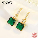 925 Silver 18K Square Emerald Drop Earrings For Women