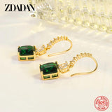 925 Silver 18K Square Emerald Drop Earrings For Women