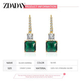 925 Silver 18K Square Emerald Drop Earrings For Women