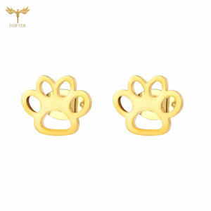 Puppy Dog Cat Paw Print Stud Earrings Stainless Steel Animal Jewelry