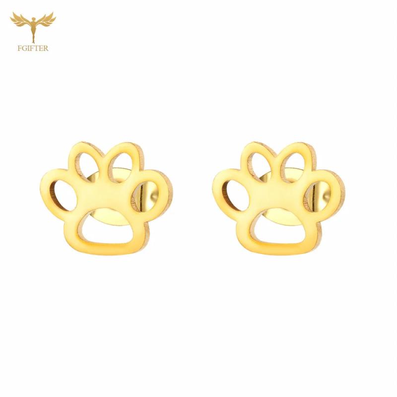 Puppy Dog Cat Paw Print Stud Earrings Stainless Steel Animal Jewelry