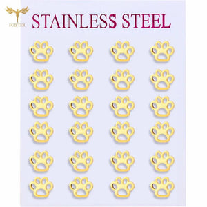 Puppy Dog Cat Paw Print Stud Earrings Stainless Steel Animal Jewelry