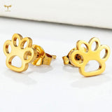 Puppy Dog Cat Paw Print Stud Earrings Stainless Steel Animal Jewelry