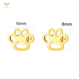Puppy Dog Cat Paw Print Stud Earrings Stainless Steel Animal Jewelry