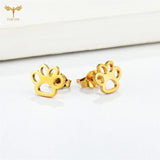 Puppy Dog Cat Paw Print Stud Earrings Stainless Steel Animal Jewelry