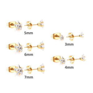 5 Pairs Star Crystal Studs Earrings Set Stainless Steel Piercing Pack