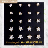 5 Pairs Star Crystal Studs Earrings Set Stainless Steel Piercing Pack