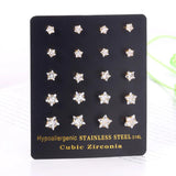 5 Pairs Star Crystal Studs Earrings Set Stainless Steel Piercing Pack