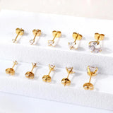 5 Pairs Star Crystal Studs Earrings Set Stainless Steel Piercing Pack