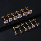 5 Pairs Star Crystal Studs Earrings Set Stainless Steel Piercing Pack