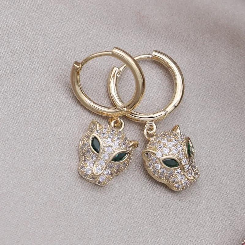 Korean Leopard Earrings 14K Plated Zircon Set Women's Prom Accessories