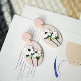 Vintage Flowers Pink Polymer Clay Dangle Earrings Jewelry