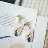 Vintage Flowers Pink Polymer Clay Dangle Earrings Jewelry
