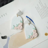 Vintage Flowers Pink Polymer Clay Dangle Earrings Jewelry
