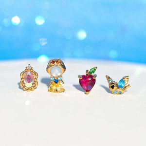 4pcs Copper Zircon Princess Bird Heart Stud Earrings Women Party Gift