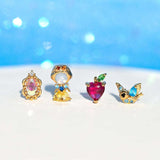 4pcs Copper Zircon Princess Bird Heart Stud Earrings Women Party Gift