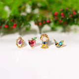 4pcs Copper Zircon Princess Bird Heart Stud Earrings Women Party Gift