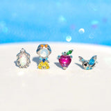 4pcs Copper Zircon Princess Bird Heart Stud Earrings Women Party Gift