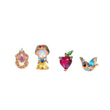 4pcs Copper Zircon Princess Bird Heart Stud Earrings Women Party Gift