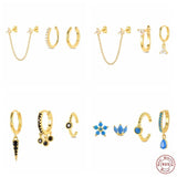 925 Silver Earring Set for Women - Stud Hoop Cuff Ears Jewel Turquoise