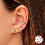 925 Silver Earring Set for Women - Stud Hoop Cuff Ears Jewel Turquoise