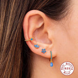 925 Silver Earring Set for Women - Stud Hoop Cuff Ears Jewel Turquoise