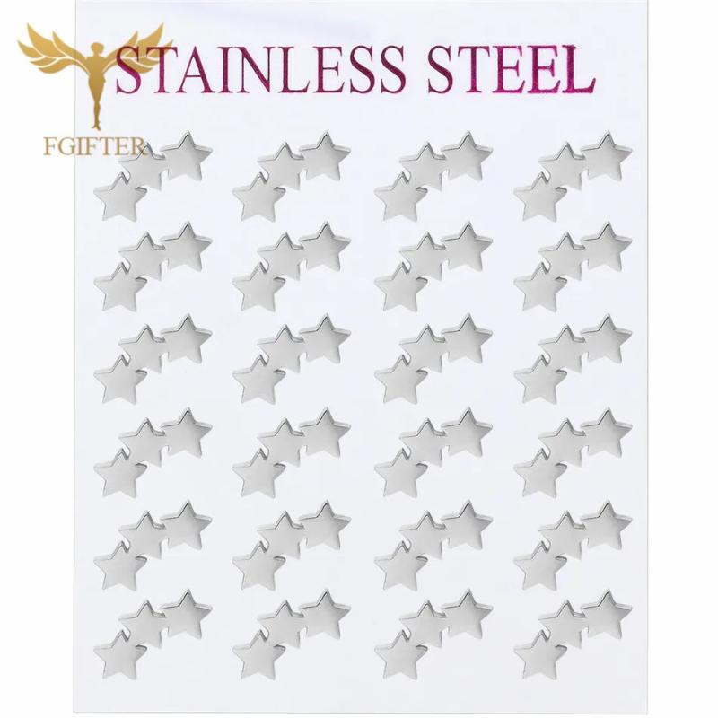12 Pairs Long Stud Earrings Set Women Stainless Steel Ear Piercing Jewelry Gift