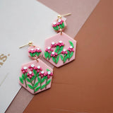 Daisy Flower Square Pendant Succulent Hexagon Beige Polymer Clay